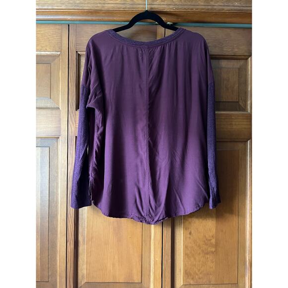 Lou & Grey Women's Crewneck Mixed Media Blouse Dolman Long Sleeve Maroon Size M - Picture 2 of 8